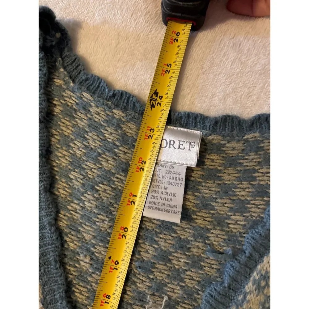VTG Style Koret Fair Isle Sweater Vest Blue Tan Floral‎ Pearl Button M Academia